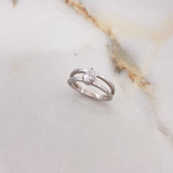 Anillo Solitario Pera Doble Linea 3.28gr / T6 1/2 / Diamante 0.35 Qts Oro Blanco (Joya) &