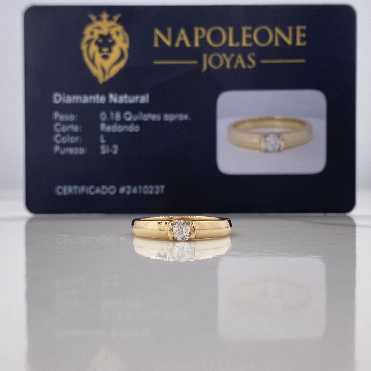 Anillo Solitario Redondo 3.82gr / T5 3/4 / Diamante 0.18 Qts Oro Amarillo (Joya) ©