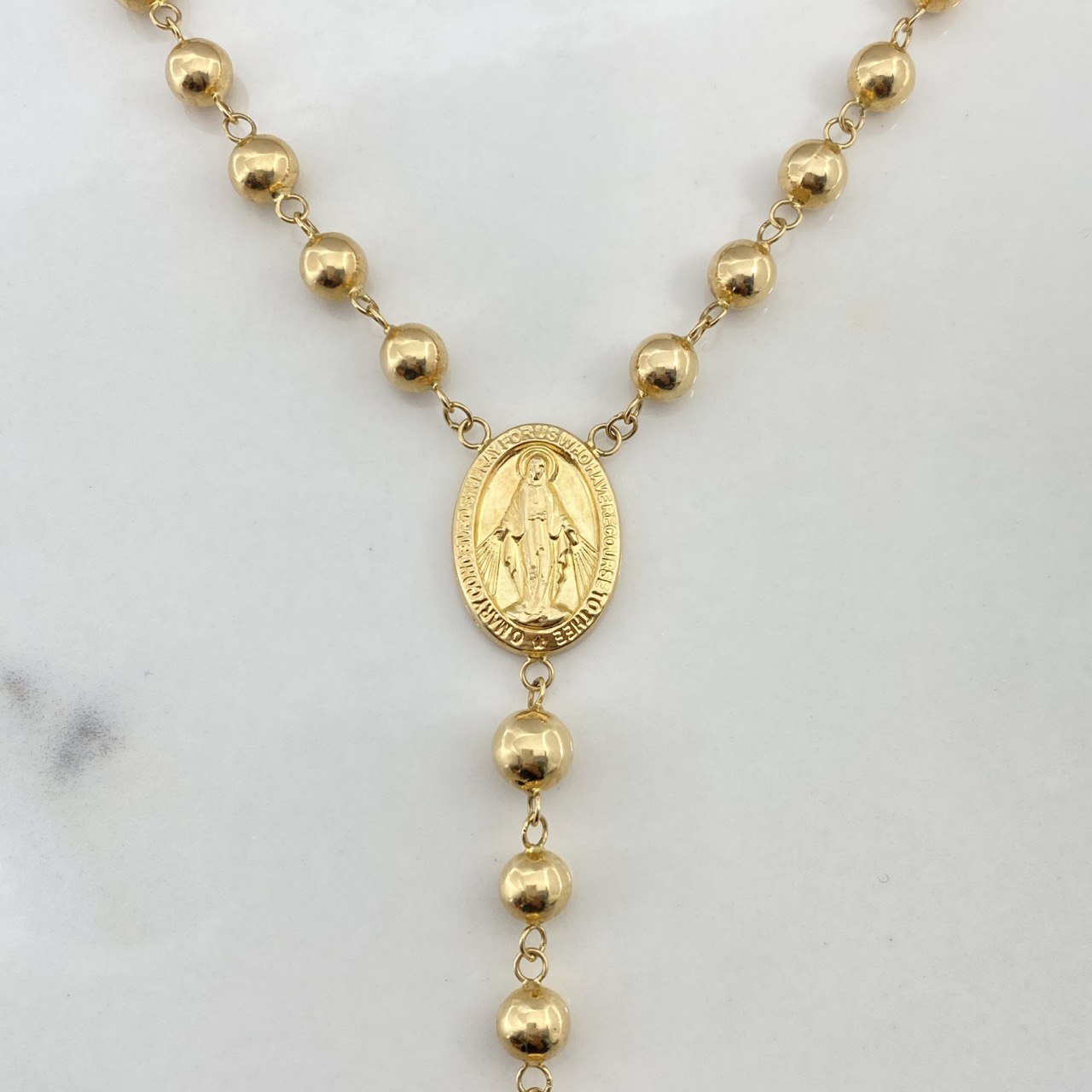 Rosario Virgen Milagrosa 17.55gr / 65cm / 6mm-7mm Bolas Lisas Oro Amarillo $