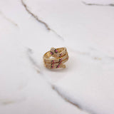 Anillo Serpiente 11.95gr / T8 1/4 / Circones Blancos Negros Fucsias Oro Amarillo $