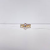 Anillo Solitario Puente 2.4gr / T7 / Circones Blancos Dos Oros Amarillo Blanco &