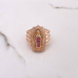 Anillo Virgen Guadalupe 11.95gr / T11 3/4 / Circones Blancos Verdes Fucsias Oro Rosa $