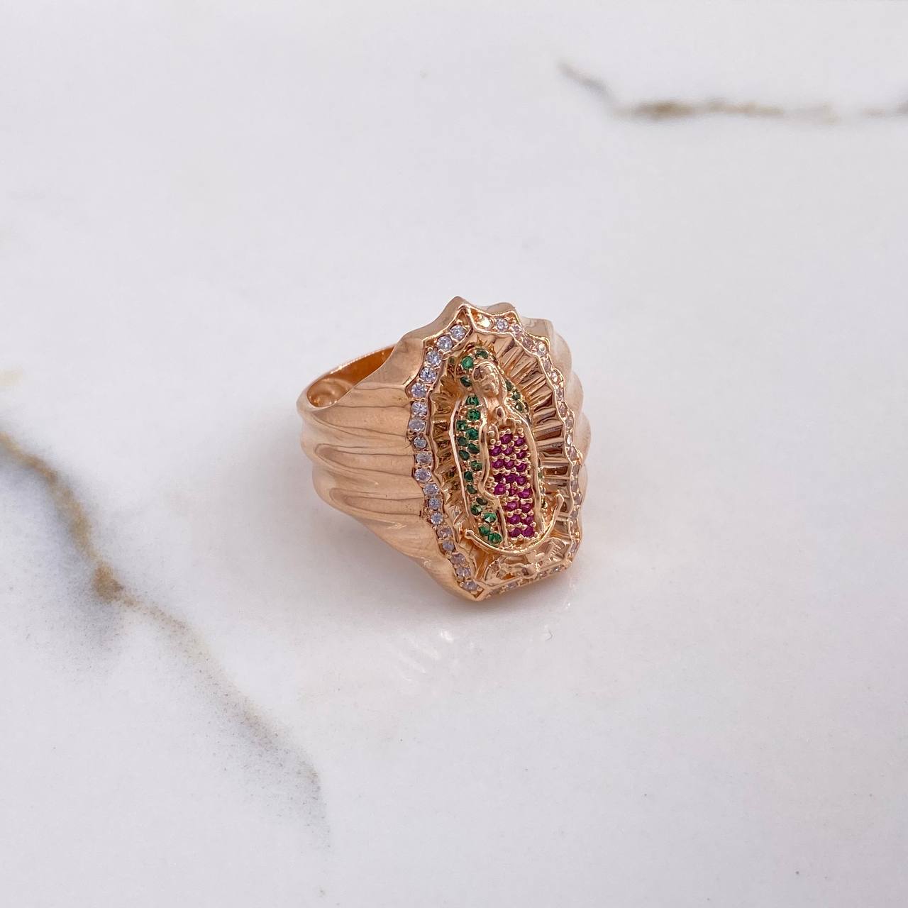 Anillo Virgen Guadalupe 11.95gr / T11 3/4 / Circones Blancos Verdes Fucsias Oro Rosa $