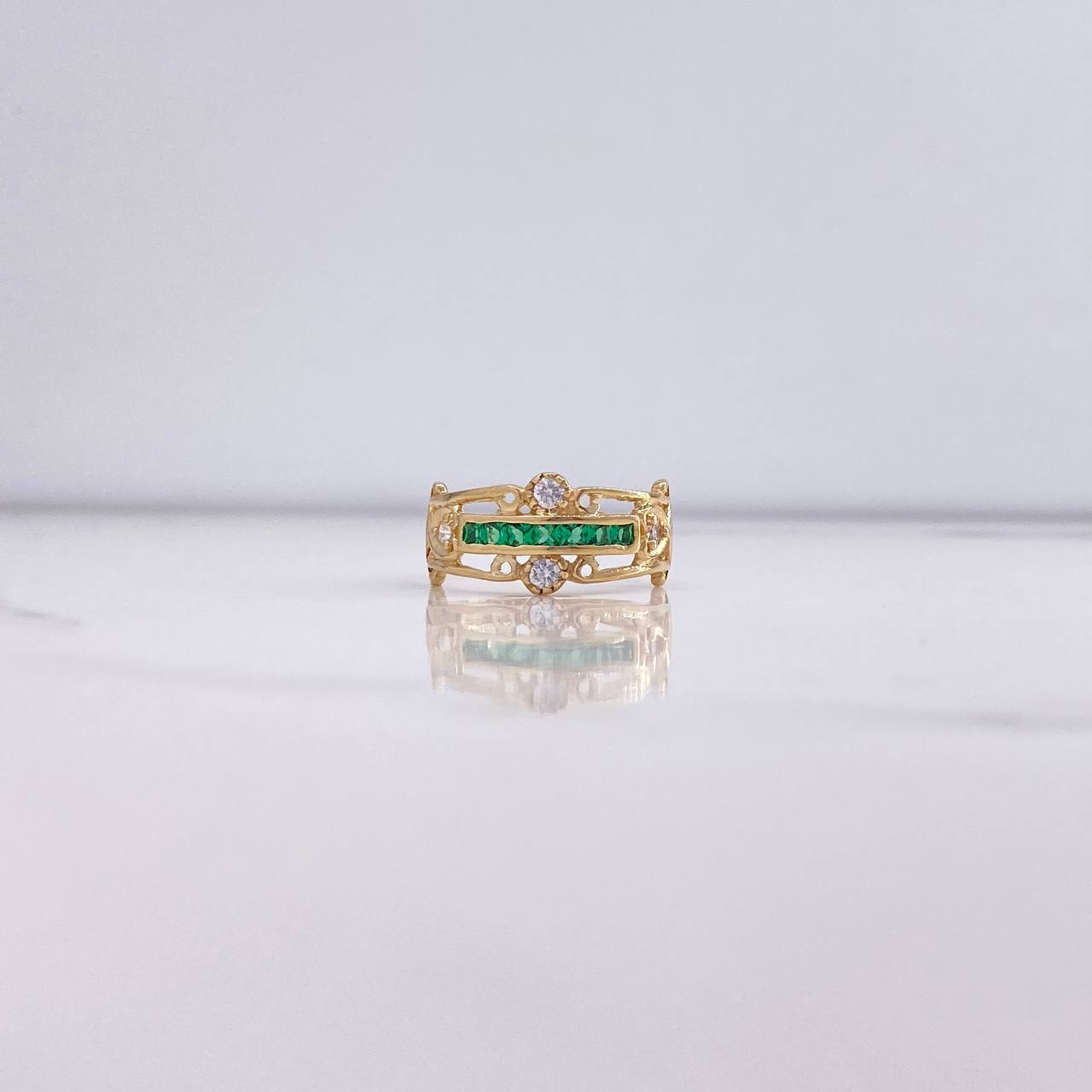 Anillo Linea Corchete 2.85gr / T7 / Circones Blancos Verdes Oro Amarillo $