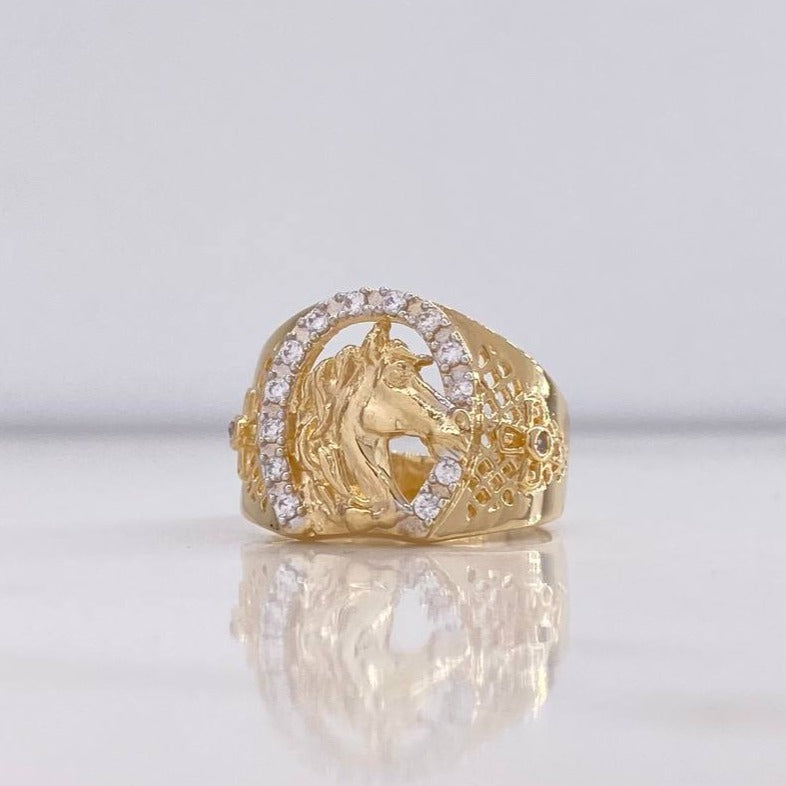 Anillo Herradura Caballo 5.9gr / T7 / Texturizado Circones Blancos Oro Amarillo $