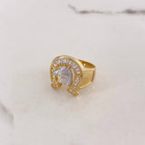 Anillo Herradura Caballo 10.5gr / T10 1/4 / Circones Blancos Dos Oros Amarillo Blanco $