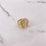 Anillo Herradura Caballo 10.5gr / T10 1/4 / Circones Blancos Dos Oros Amarillo Blanco $