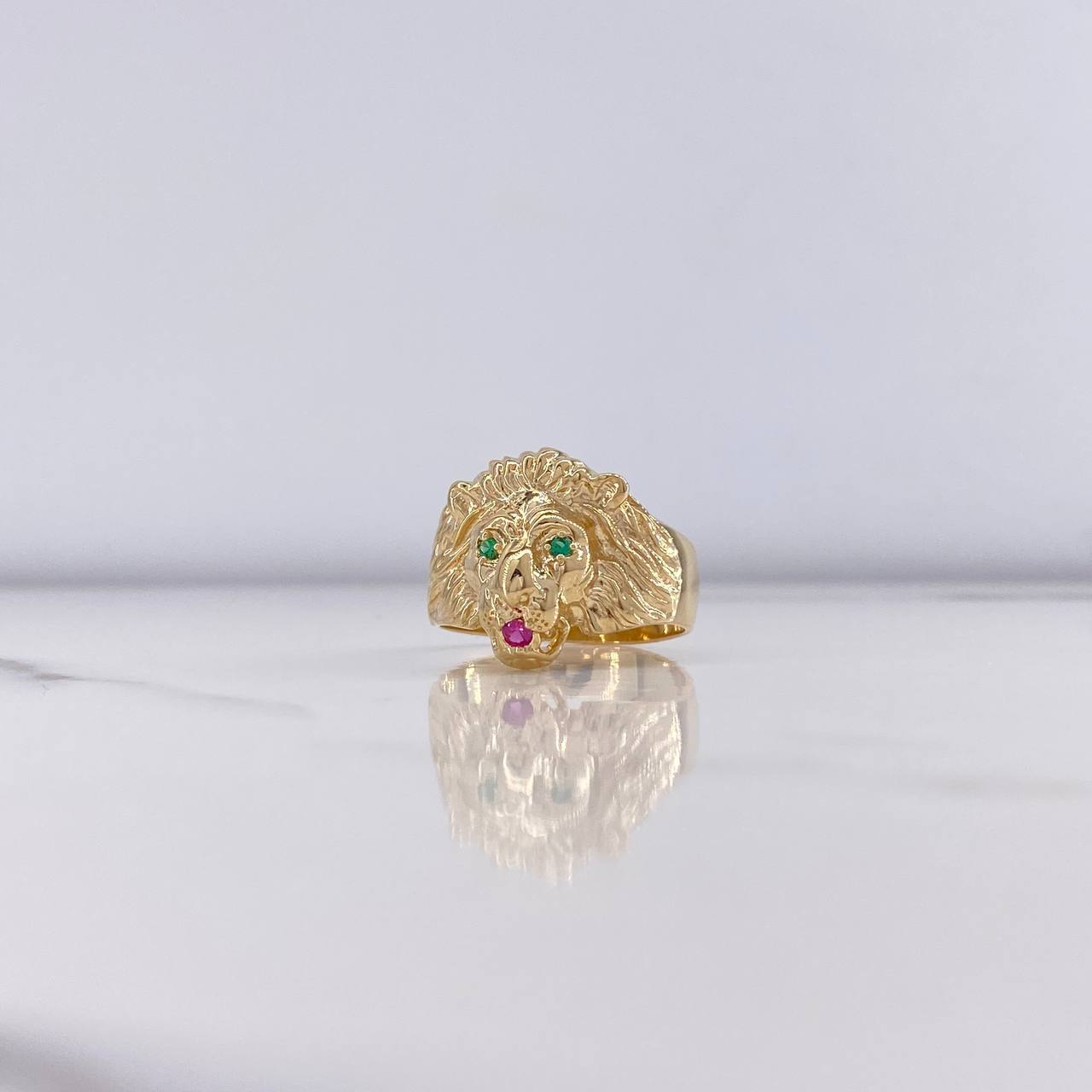 Anillo Leon 7.2gr / T9 / Circones Verdes Fucsia Oro Amarillo $