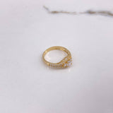 Anillo Solitario Flor 2.9gr / T7 / Circones Blancos Oro Amarillo $