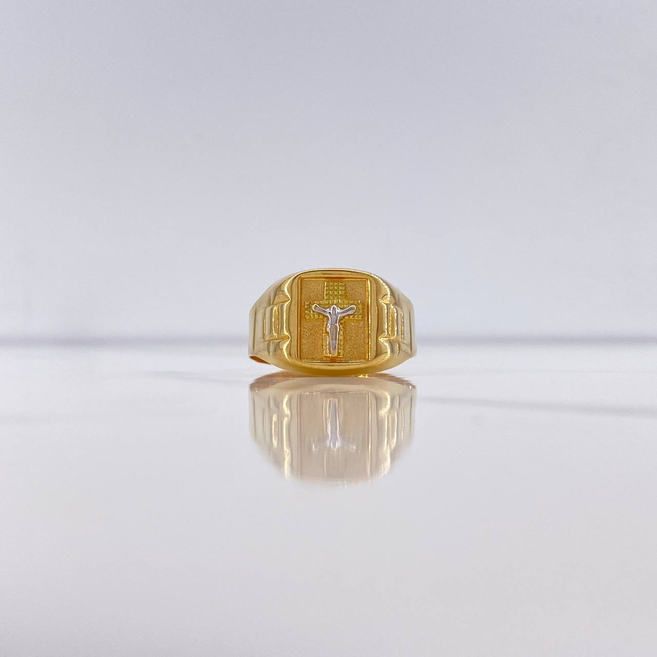 Anillo Sello Cristo 3.25gr / T10 3/4 / Dos Oros Amarillo Blanco &