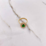 Anillo Centinela  3.4gr / T7 / Circones Blancos Verdes  Oro Amarillo &