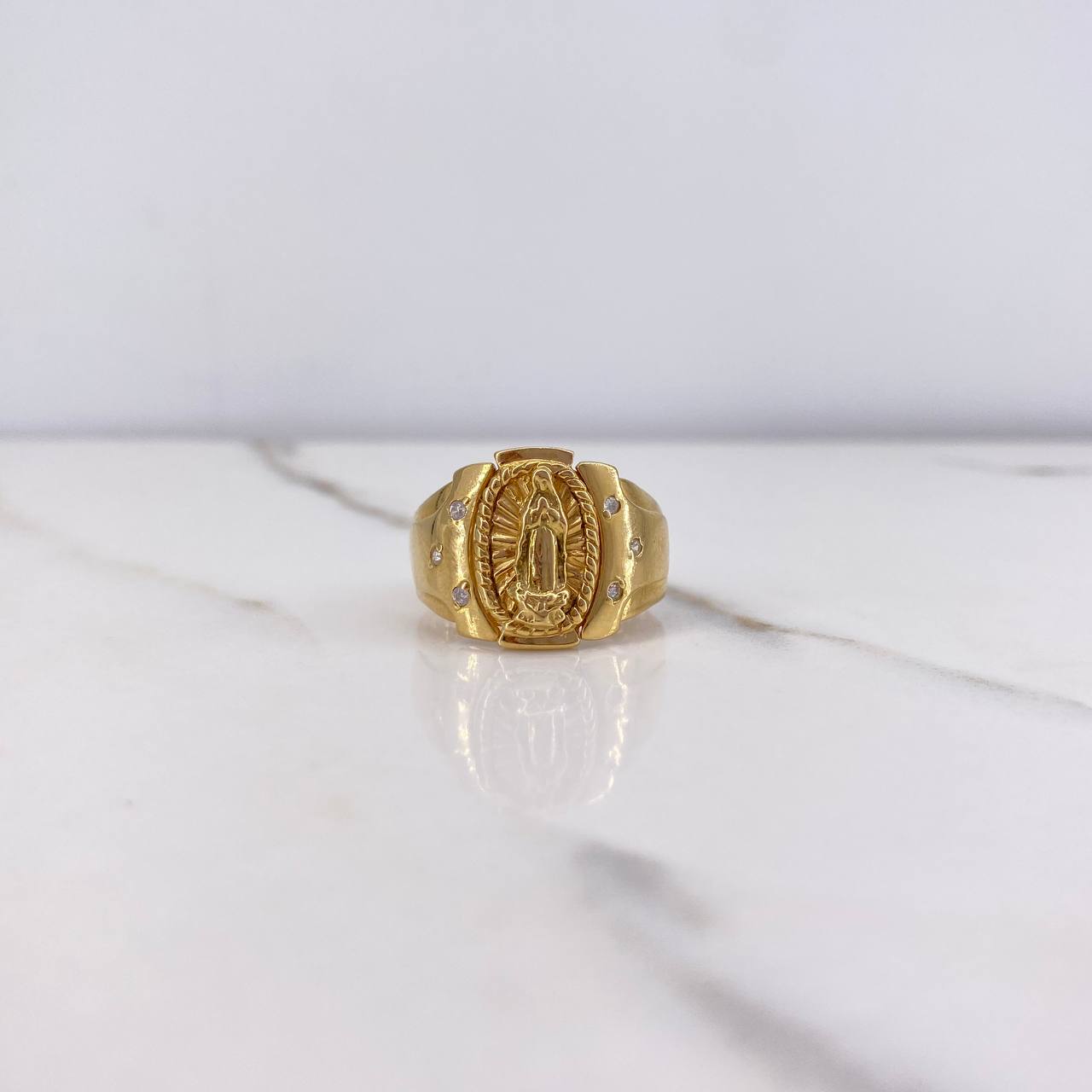 Anillo Virgen Guadalupe  7.65gr / T 9 3/4 Circones Blancos Oro Amarillo  &