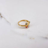 Anillo Laurel Corazon  2.75gr / T5 3/4  / Circones Azules Verdes Fucsias  Dos Oros Amarillo Blanco&