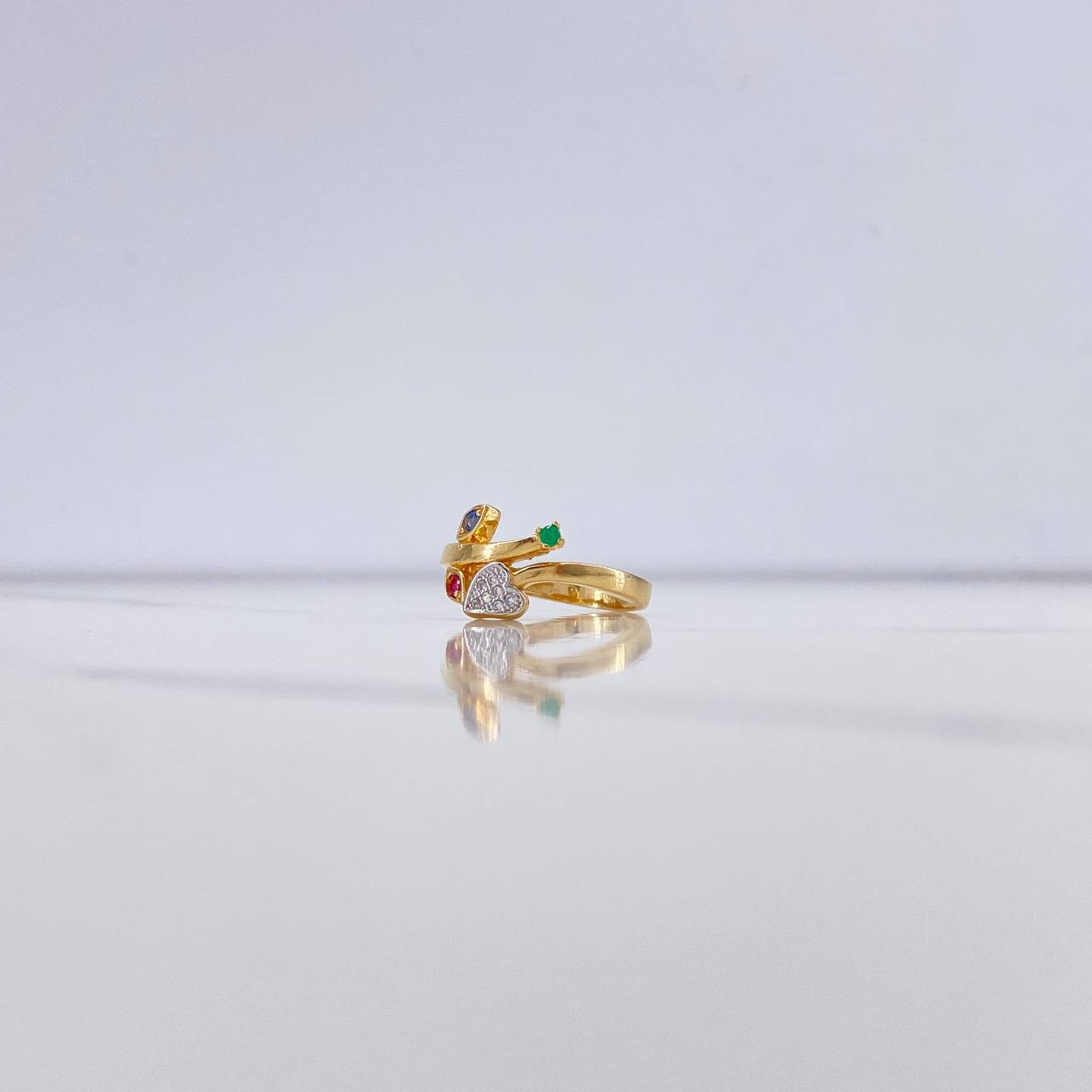 Anillo Laurel Corazon  2.75gr / T5 3/4  / Circones Azules Verdes Fucsias  Dos Oros Amarillo Blanco&