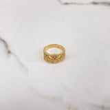 Anillo Oso Ts  3.65gr / T6 1/2 / Circones Blancos Negros  Oro Amarillo &