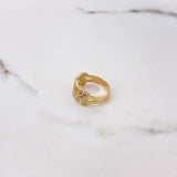 Anillo Oso Ts  3.65gr / T6 1/2 / Circones Blancos Negros  Oro Amarillo &