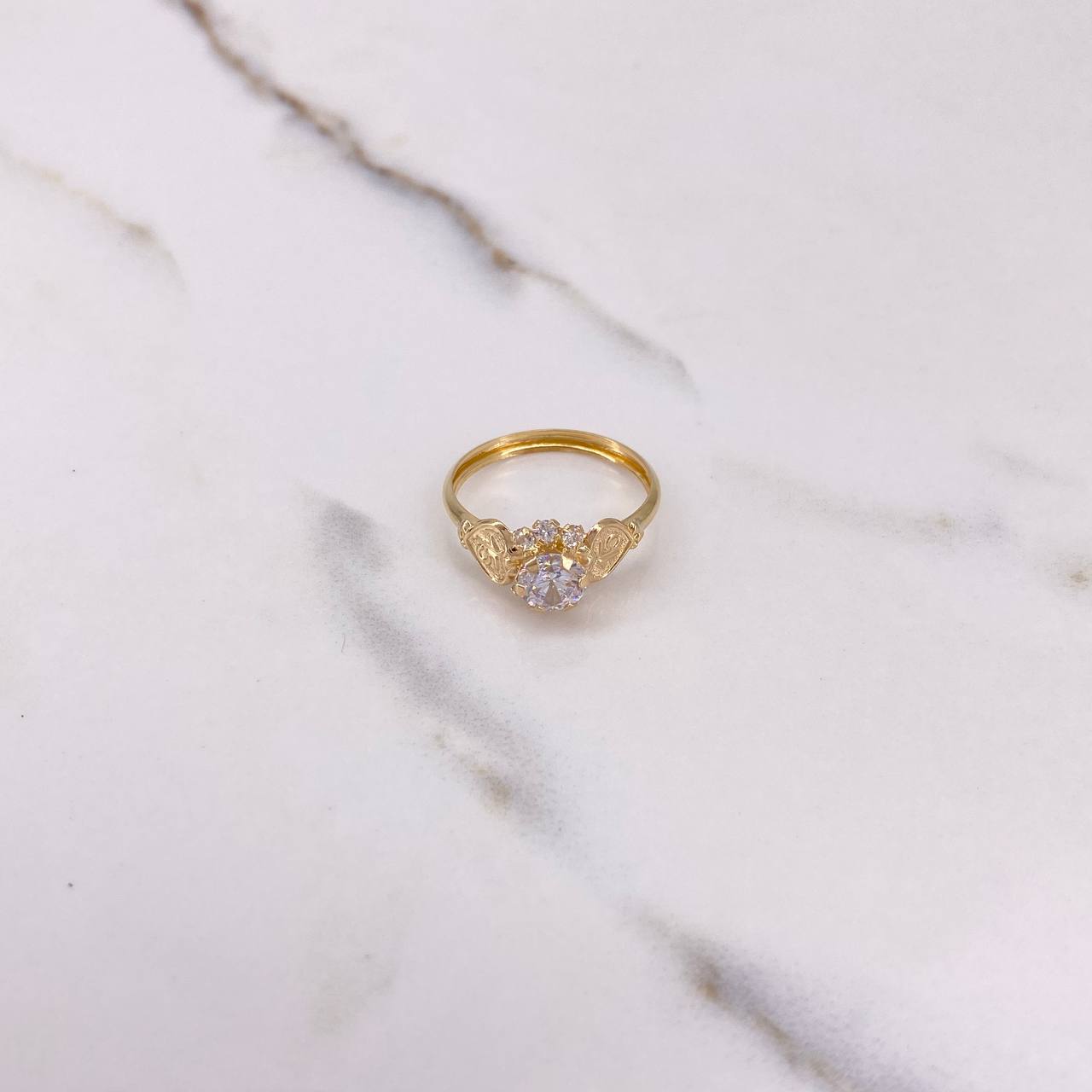 Anillo Solitario Halo 1.8gr / T6 1/2 / Circones Blancos Oro Amarillo &