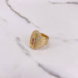 Anillo Virgen De Guadalupe 10.85gr / T10 1/4 / Circones Verdes Fucsias Blancos Oro Amarillo &