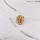 Anillo Virgen De Guadalupe 10.85gr / T10 1/4 / Circones Verdes Fucsias Blancos Oro Amarillo &