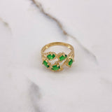 Anillo Hojas 3.25gr / T7 1/4 / Circones Verdes Blancos Oro Amarillo $