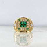 Anillo Cuadrado Texturizado 8.4gr / T10 3/4 / Circones Verdes Blancos Dos Oros Amarillo Blanco $