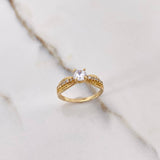 Anillo Puente Ovalado  2.9gr / T6 1/2 / Solitario Circones Blancos  Oro Amarillo$