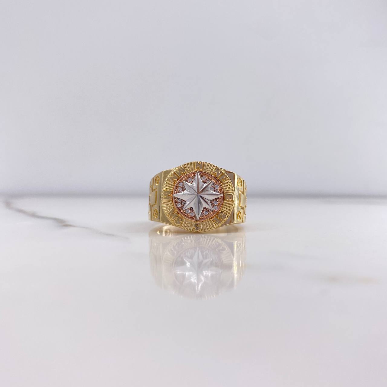 Anillo Brujula 11.15gr / T10 3/4 / Circones Blancos Tres Oros $