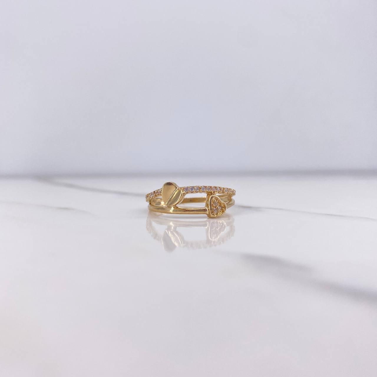 Anillo Corazones 1.9gr / T7 1/2 / Circones Blancos Oro Amarillo &