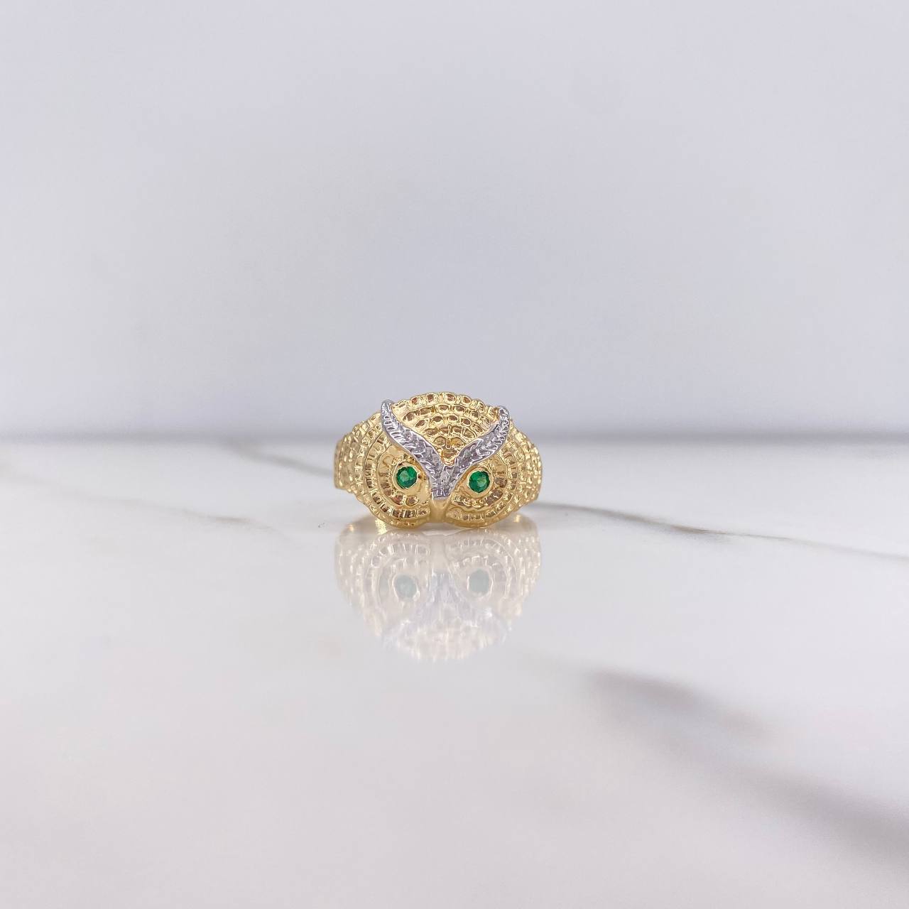 Anillo Buho 4.75gr / T9 / Circones Verdes Dos Oros Amarillo Blanco &