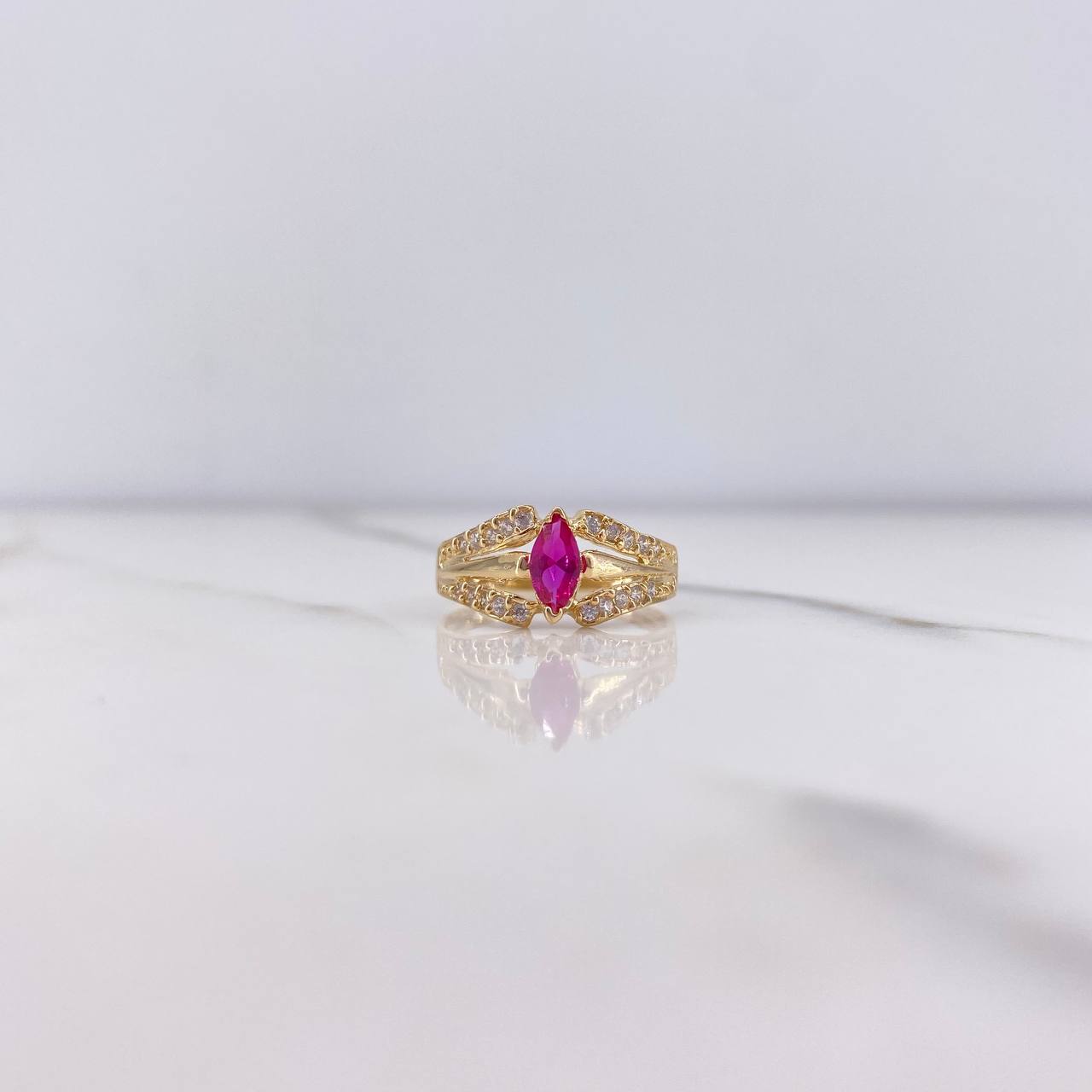 Anillo Tres Lineas 2.3gr / T6 / Circones Blancos Fucsia Oro Amarillo &