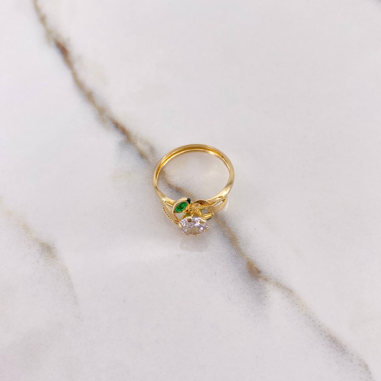 Anillo Solitario Flor 1.3gr / T5 3/4 / Circones Verdes Blanco Oro Amarillo $