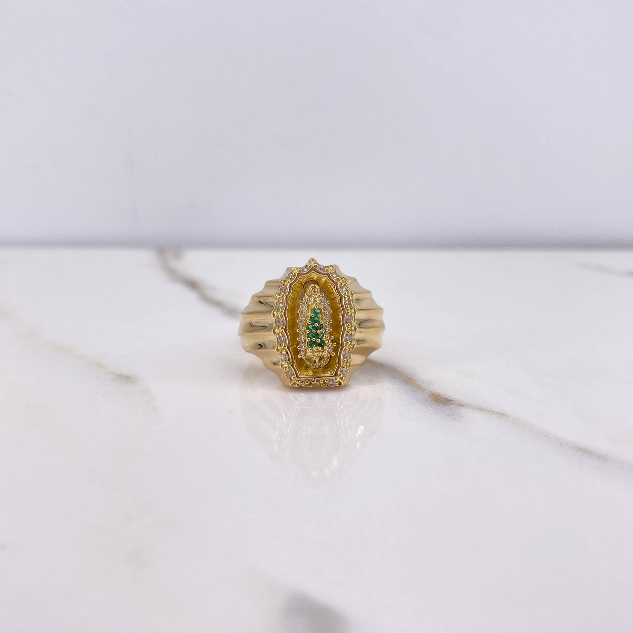 Anillo Virgen Guadalupe 7.25gr / T9 / Circones Verdes Blancos Oro Amarillo $