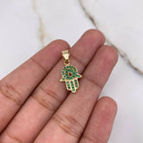 Dije Mano Hamsa 1.05gr / 2.1cm / Circones Verdes Oro Amarillo $