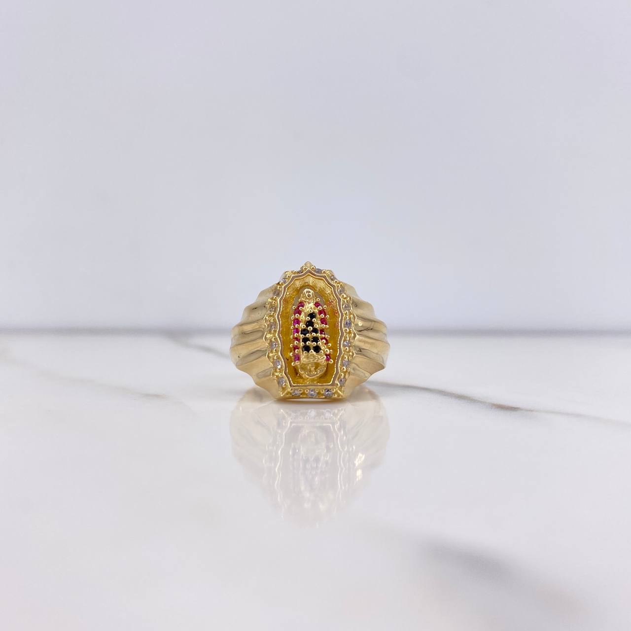 Anillo Virgen Guadalupe 7.6gr / T9 1/4 / Circones Negros Fucsias Blancos Oro Amarillo $