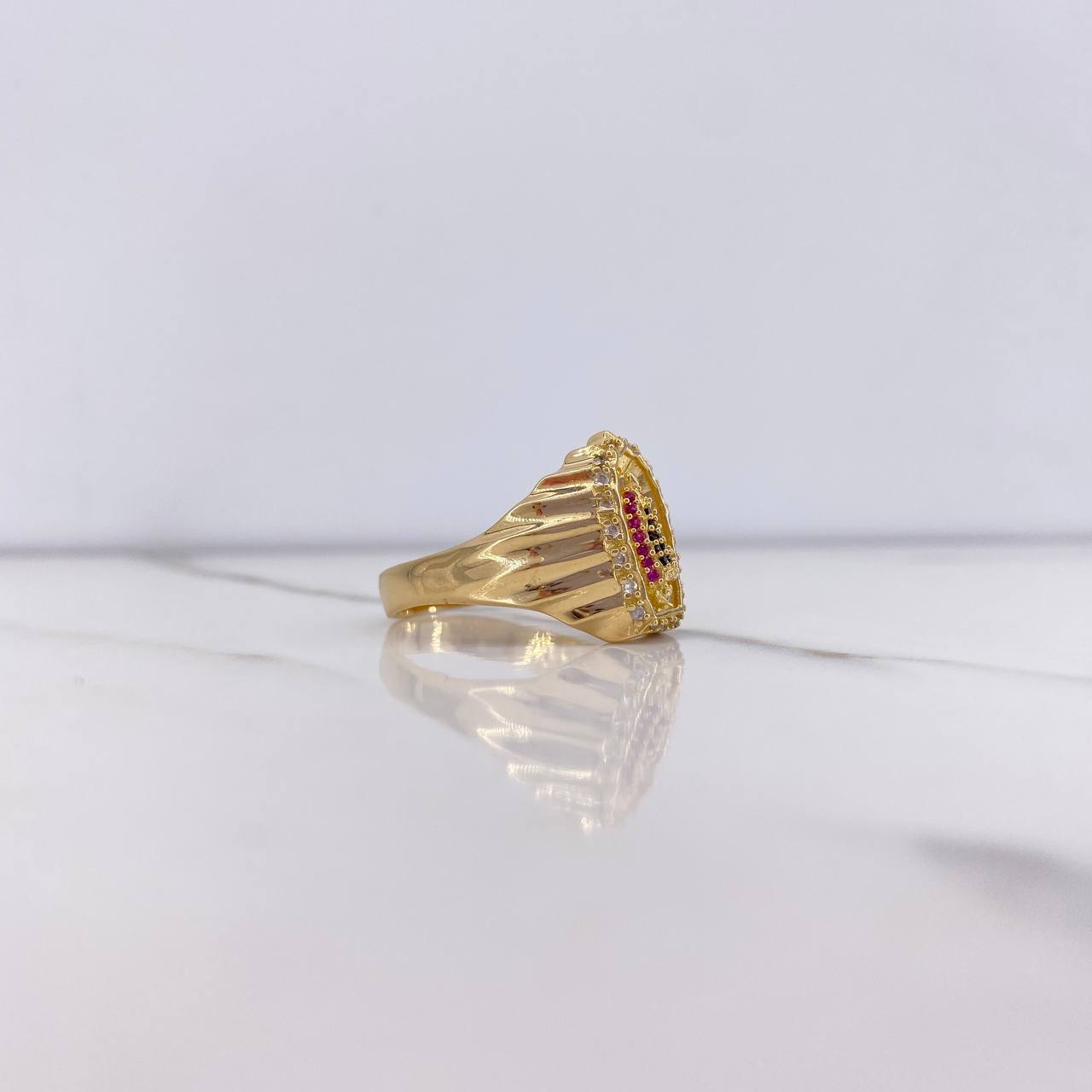 Anillo Virgen Guadalupe 7.6gr / T9 1/4 / Circones Negros Fucsias Blancos Oro Amarillo $