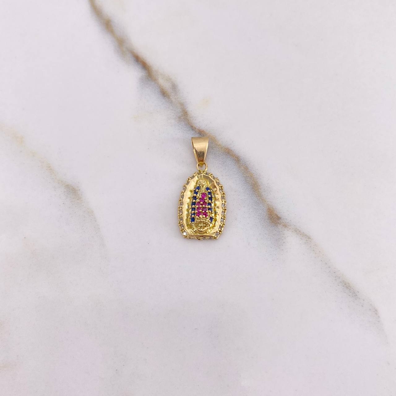 Dije Virgen Guadalupe 1.8gr / 2.1cm / Circones Fucsias Azules Blancos Oro Amarillo $