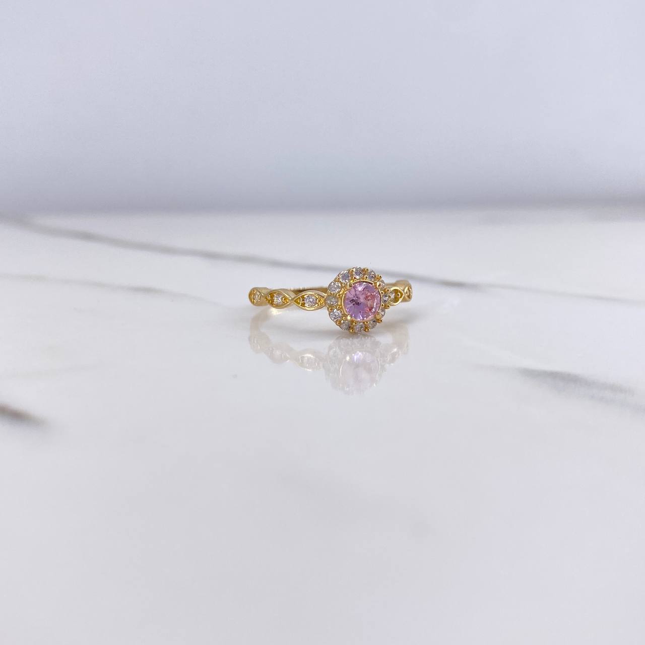 Anillo Solitario Halo 1.9gr / T5 1/2 / Circular Circones Rosado Blancos Oro Amarillo $