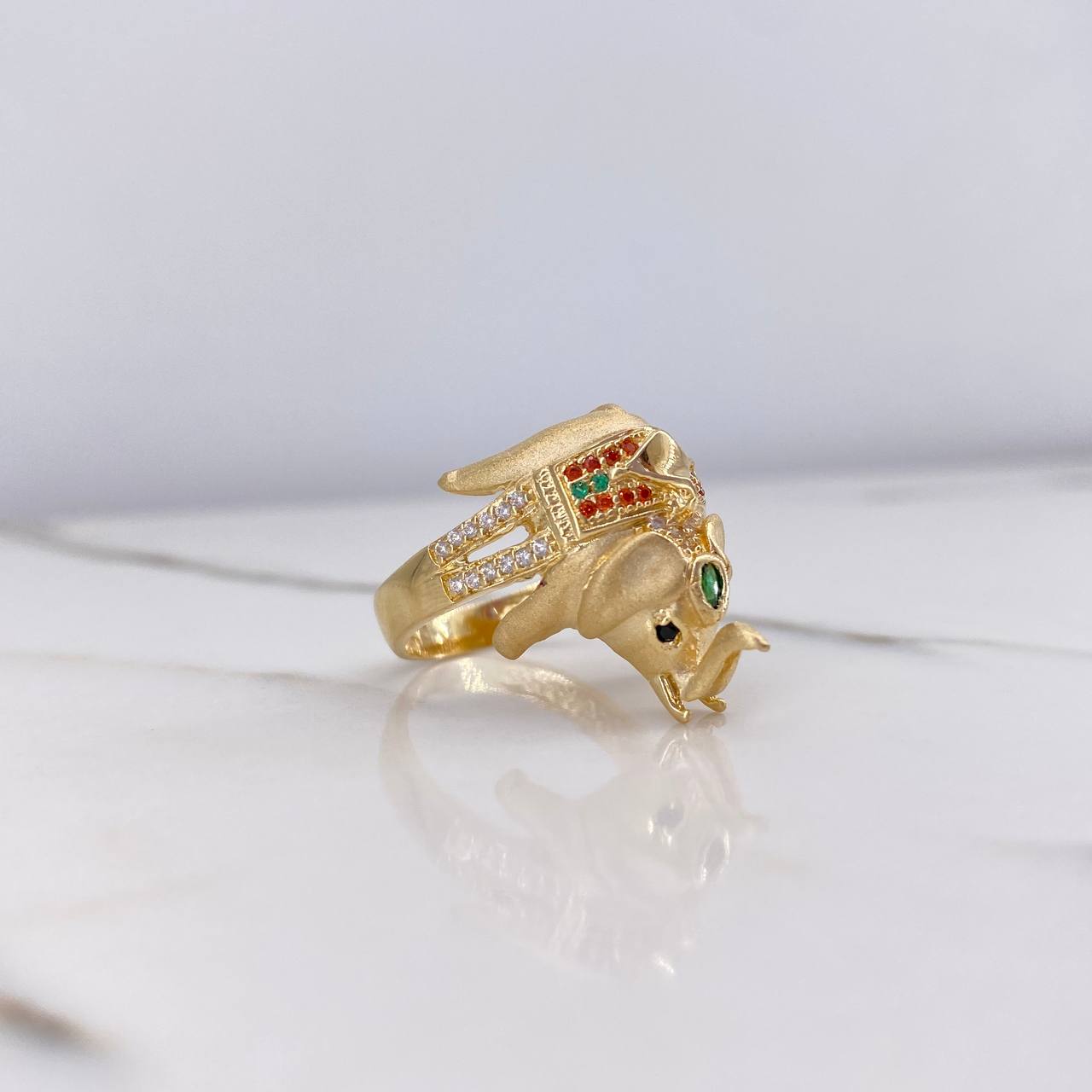 Anillo Elefante 7.35gr / T7 3/4 / Circones Verdes Blancos Naranjas Oro Amarillo $