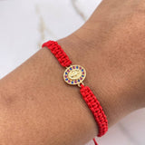 Pulsera Roja Herraje Virgen Milagrosa 0.65gr / 1.3cm / Circones Azules Fucsias Oro Amarillo $