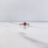 Anillo Solitario Halo 1.8gr / T6 1/2 / Circular Circones Morado Blancos Oro Rosa $