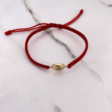 Pulsera Roja Herraje Letra P 0.55gr / 1.5cm / Troquelado Oro Amarillo $