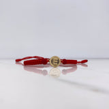 Pulsera Roja Herraje Letra E 0.55gr / 1.5cm / 5mm Troquelado Bolas Neoprenos Rojas Oro Amarillo $