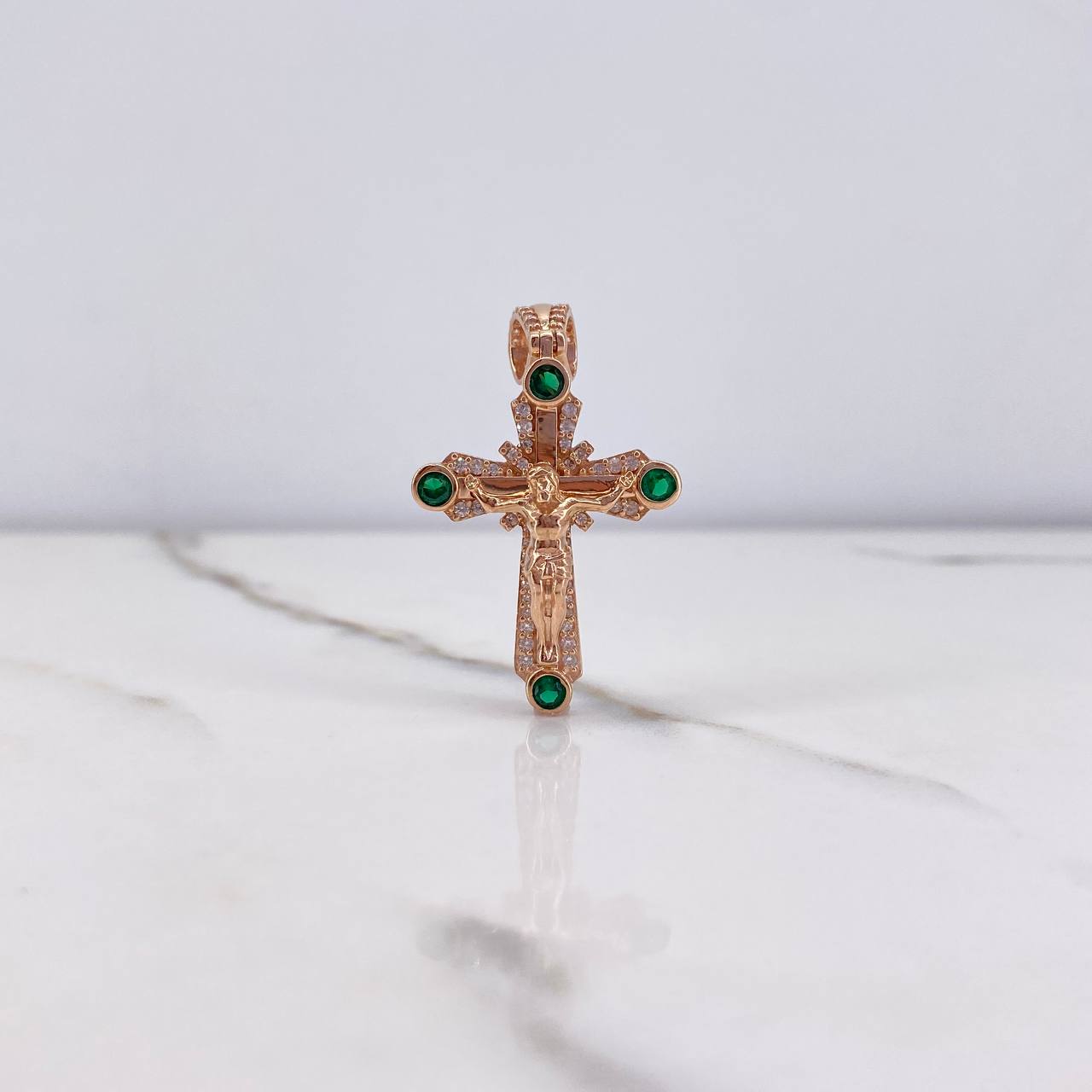 Dije Cruz Cristo 5.15gr / 4cm / Circones Verdes Blancos Oro Rosa $