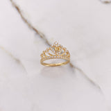 Anillo Corona 15s 3.75gr / T6 3/4 / Circones Blancos Oro Amarillo $