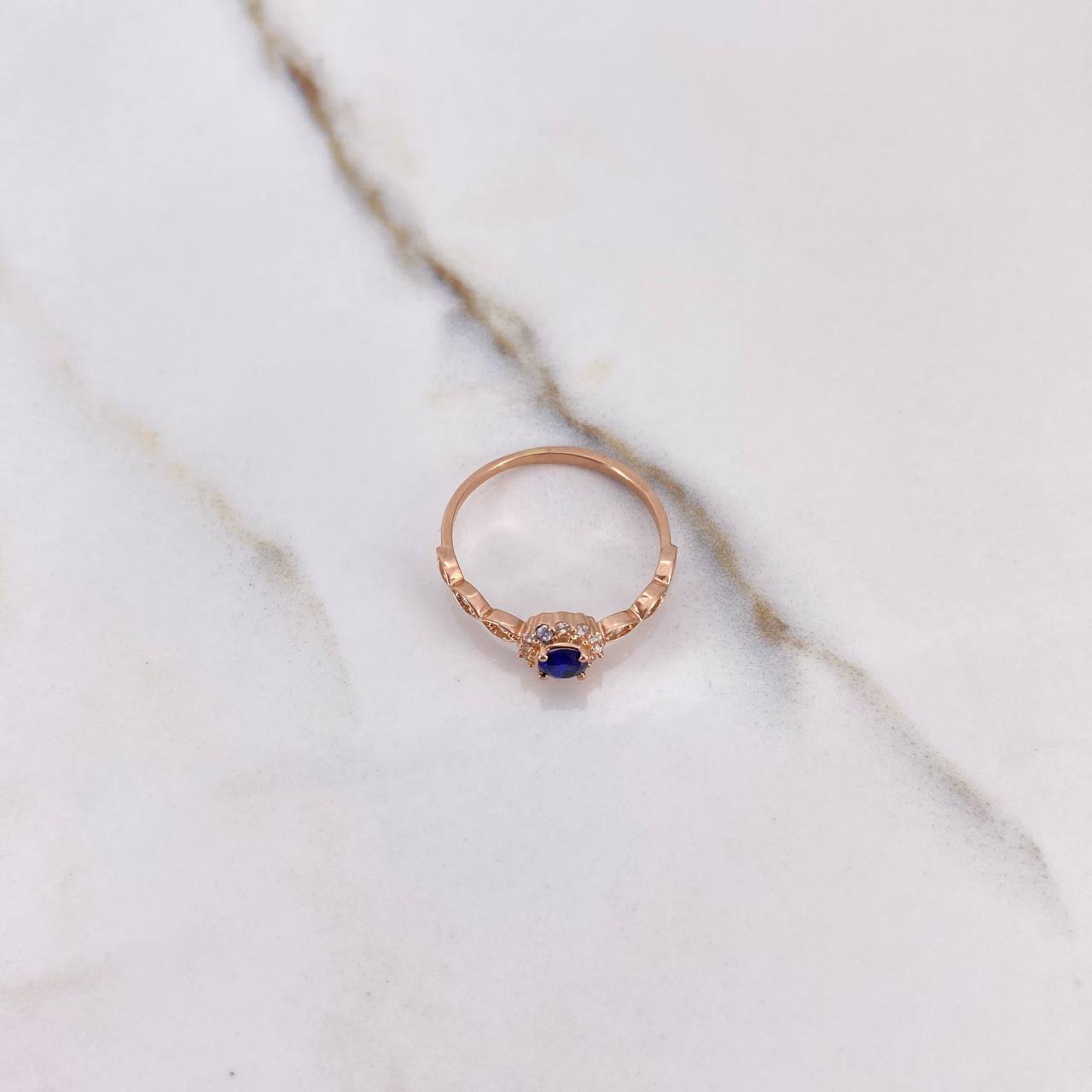 Anillo Solitario Halo 1.85gr / T7 1/2 / Circones Azul Blancos Oro Rosa $