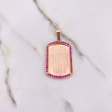 Dije Placa Rectangular 12.35gr / 4.6cm / Circones Fucsias Oro Rosa $