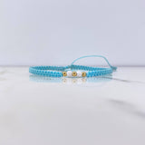 Pulsera Azul Bolas 0.15gr / 3mm Bolas Neoprenos Blancos Oro Amarillo &