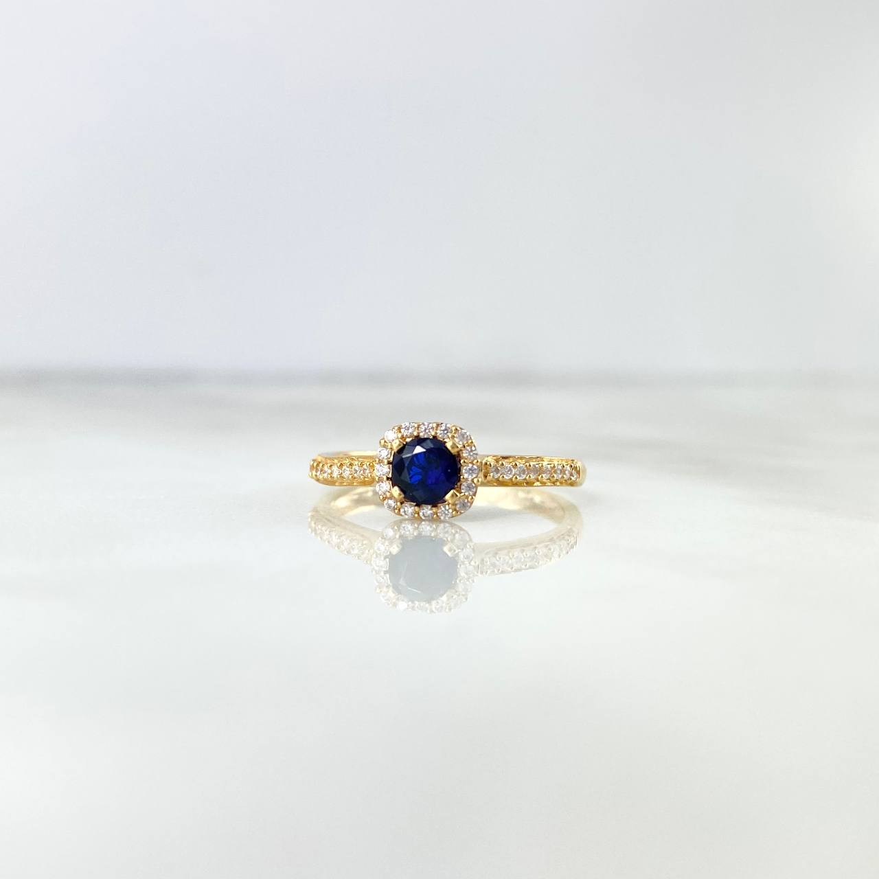 Anillo Solitario Halo 2.2gr / T6 1/4 / Circones Azules Blancos Oro Amarillo &