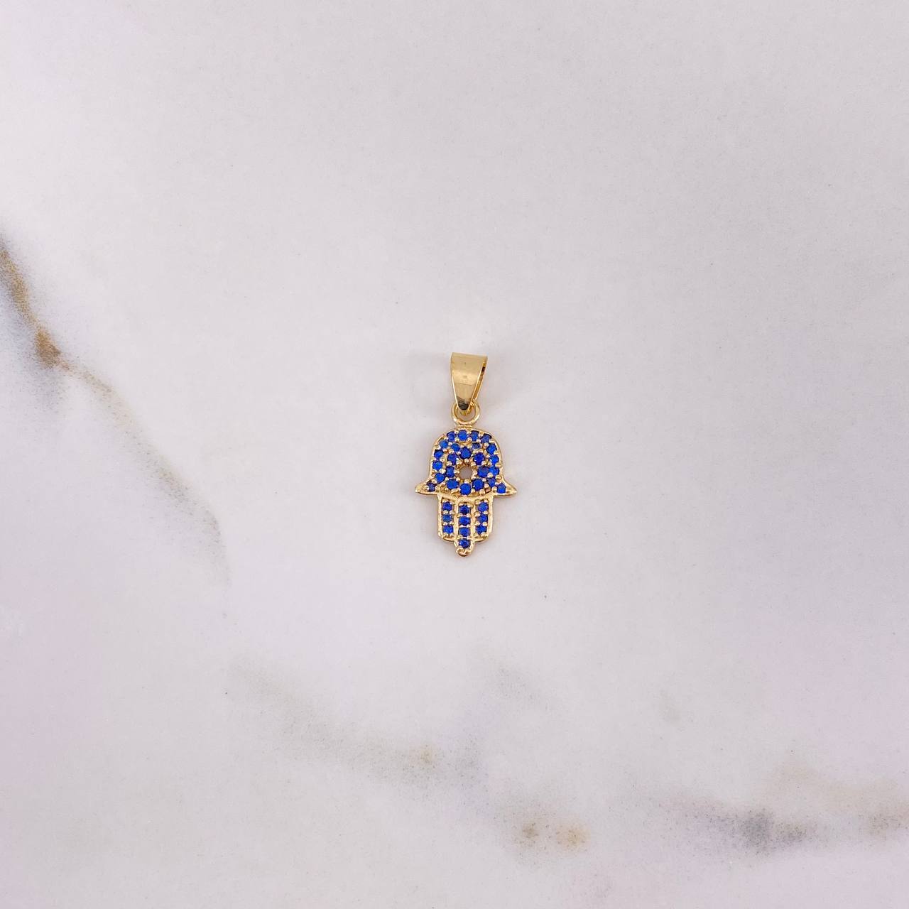 Dije Mano Hamsa 1.15gr / 2.1cm / Circones Azules Oro Amarillo &