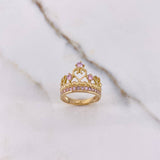 Anillo Corona Corazones 3.5gr / T7 1/2 / Circones Rosados Oro Amarillo &